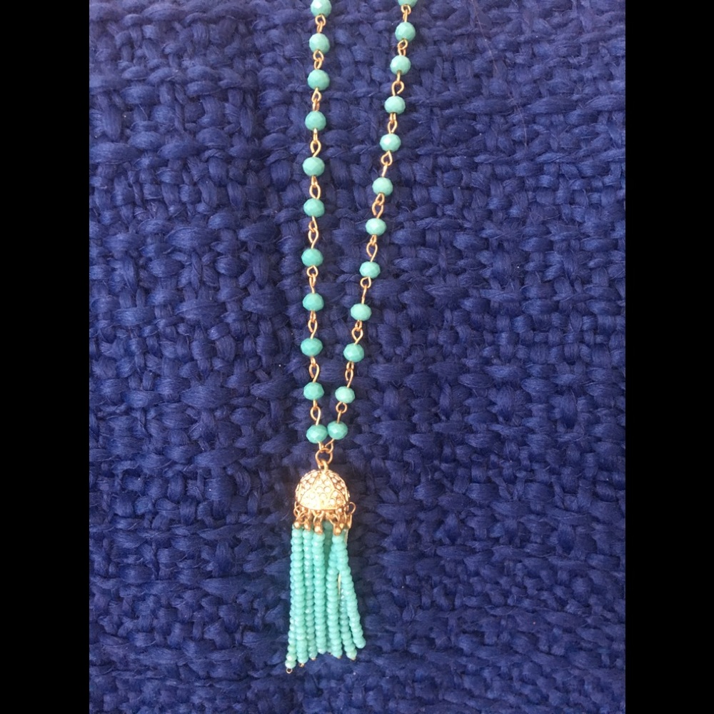 Blue Beaded Tassel Necklace
